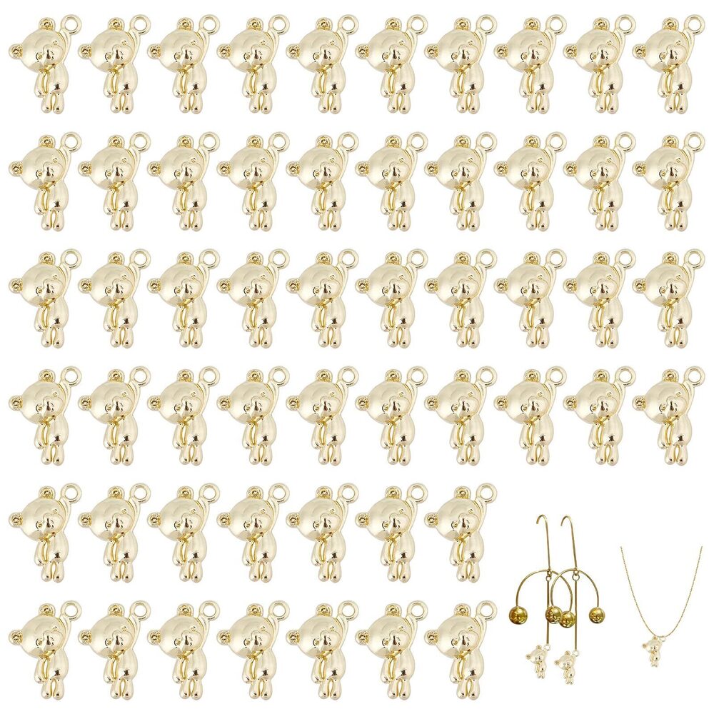 2540 60pcs 0.57inch Golden Bear Charm Pendant Rack Plating Bear Pendants